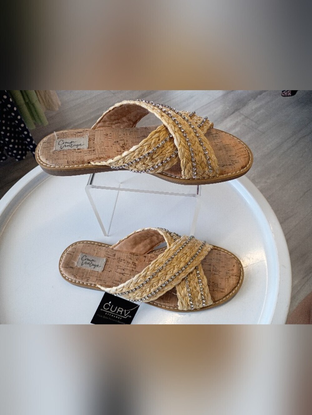 Crown Vintage's Cork Braided Slide Sandals in Mustard